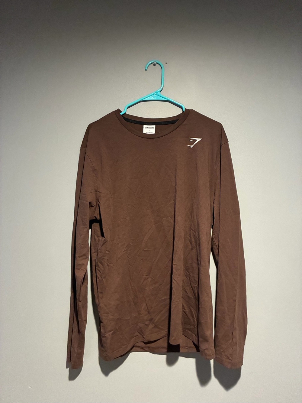 Gymshark Brown Long Sleeve Crew Tee with Chest Logo